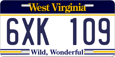 WV license plate 6XK109