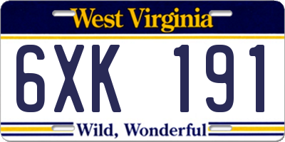 WV license plate 6XK191