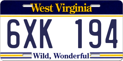 WV license plate 6XK194