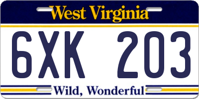 WV license plate 6XK203
