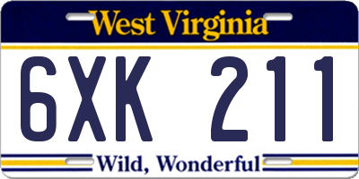 WV license plate 6XK211