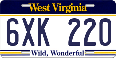 WV license plate 6XK220