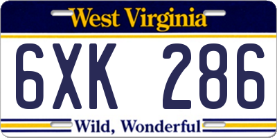 WV license plate 6XK286