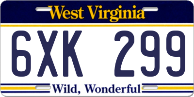 WV license plate 6XK299