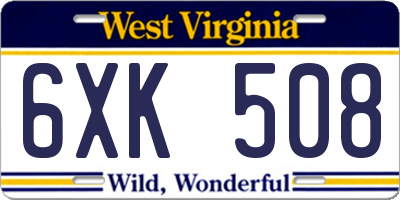 WV license plate 6XK508