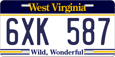 WV license plate 6XK587