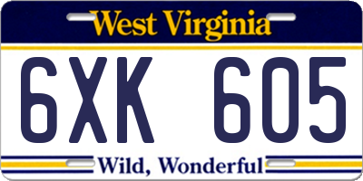 WV license plate 6XK605