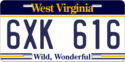 WV license plate 6XK616