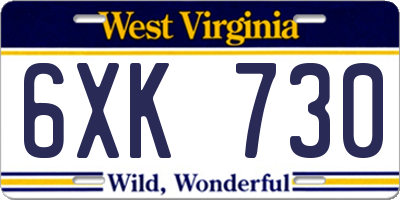 WV license plate 6XK730