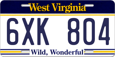WV license plate 6XK804