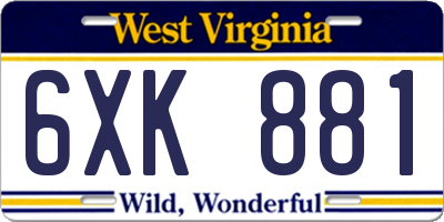 WV license plate 6XK881
