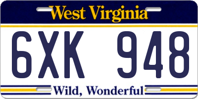 WV license plate 6XK948