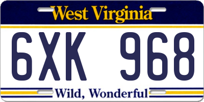 WV license plate 6XK968