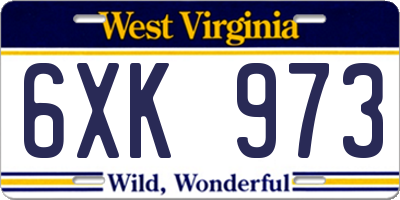 WV license plate 6XK973