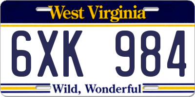 WV license plate 6XK984