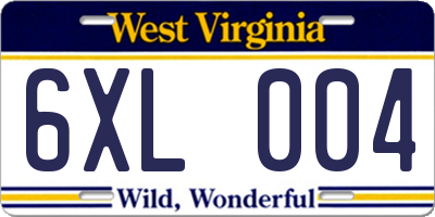 WV license plate 6XL004