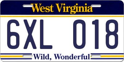 WV license plate 6XL018