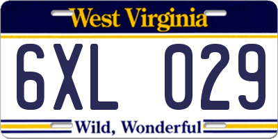 WV license plate 6XL029