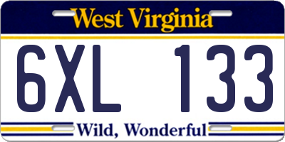 WV license plate 6XL133