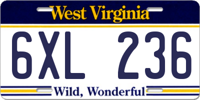 WV license plate 6XL236