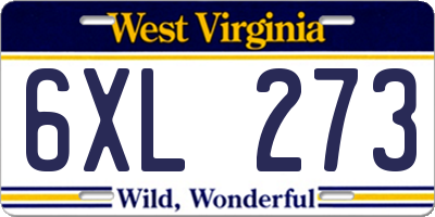 WV license plate 6XL273