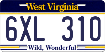 WV license plate 6XL310