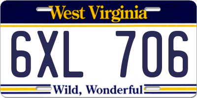 WV license plate 6XL706
