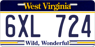 WV license plate 6XL724