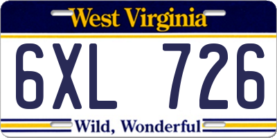 WV license plate 6XL726