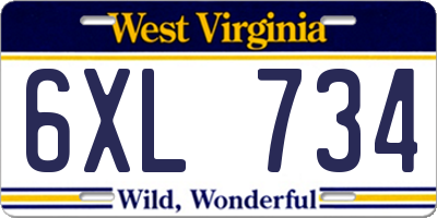 WV license plate 6XL734