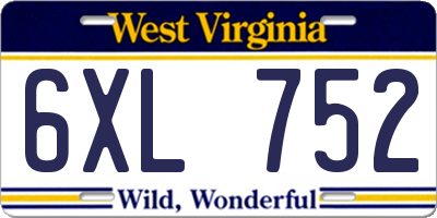 WV license plate 6XL752