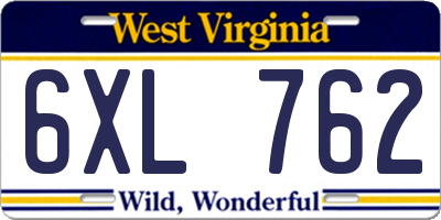 WV license plate 6XL762