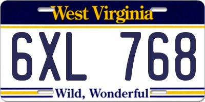WV license plate 6XL768