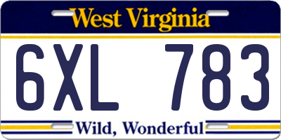 WV license plate 6XL783