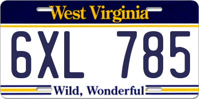 WV license plate 6XL785