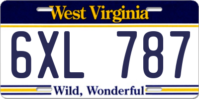 WV license plate 6XL787