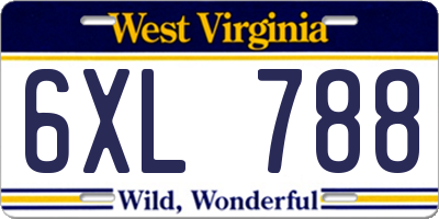 WV license plate 6XL788
