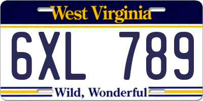WV license plate 6XL789