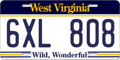 WV license plate 6XL808