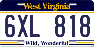 WV license plate 6XL818