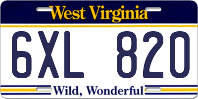 WV license plate 6XL820