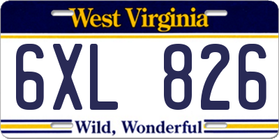 WV license plate 6XL826