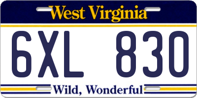WV license plate 6XL830