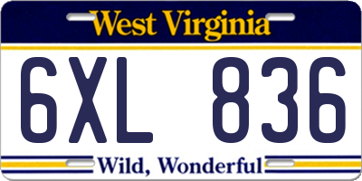 WV license plate 6XL836