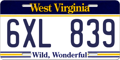WV license plate 6XL839