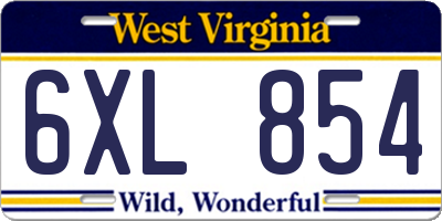 WV license plate 6XL854