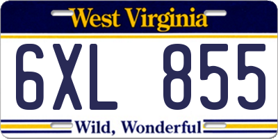 WV license plate 6XL855