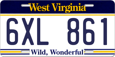 WV license plate 6XL861