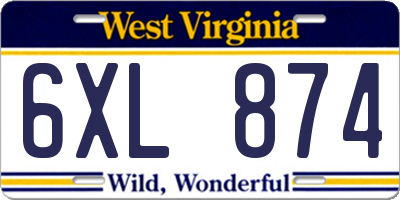 WV license plate 6XL874