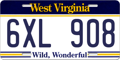 WV license plate 6XL908